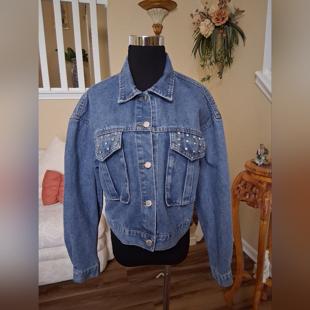Nali Collection Blue Denim Crystal Studded Jacket Size S/M